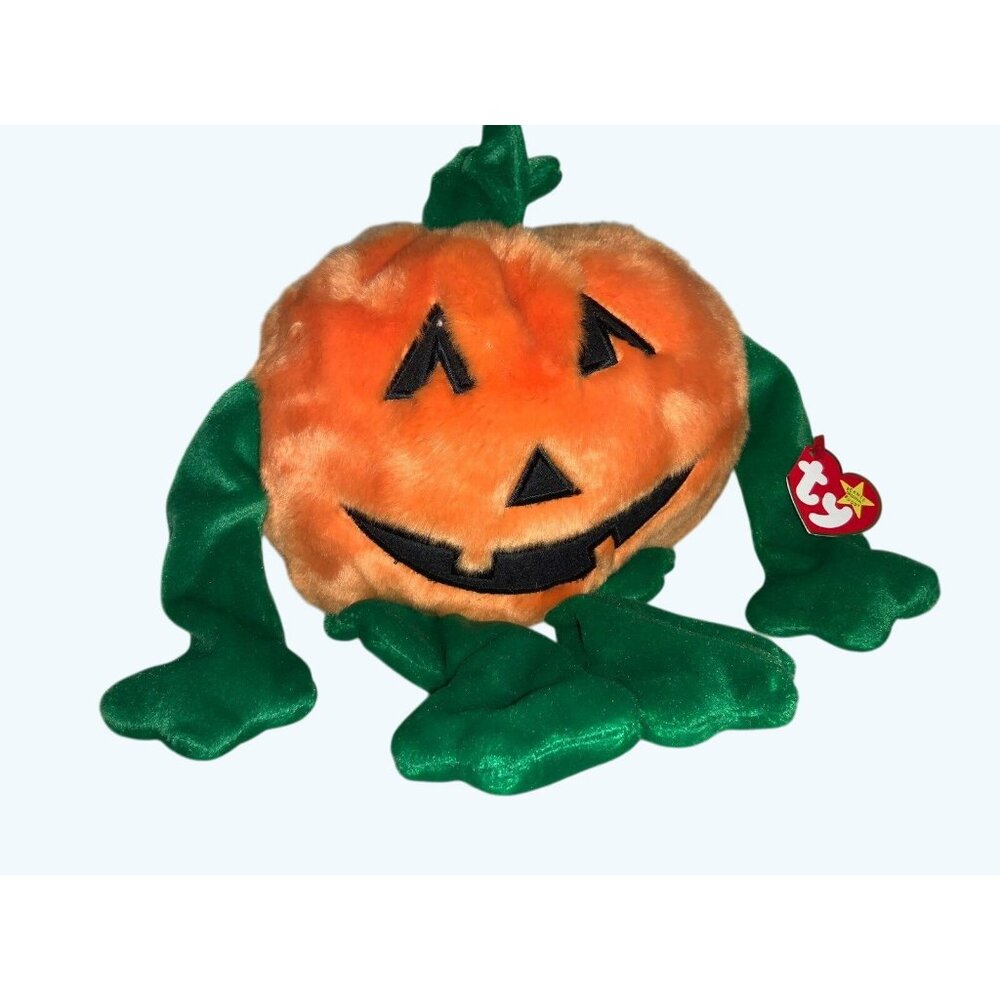 Ty Beanie Buddies Collection Pumpkin Soft Plush Toy Orange & Green  Ages 3+